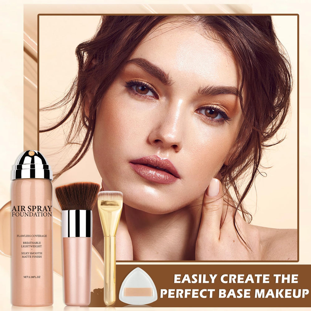 AIUEO lifestyle model spraying foundation outdoors for long-lasting confidence