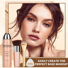 AIUEO lifestyle model spraying foundation outdoors for long-lasting confidence