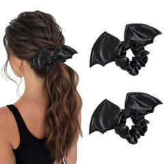 AIUPUOC bat scrunchie front view showing gothic bat wings and clear costume detail