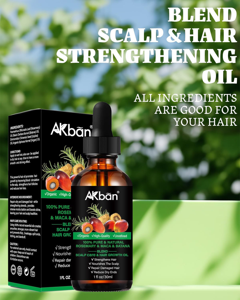 AKBAN batana applying oil to scalp with fingers demonstrating targeted nourishment benefit