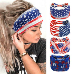 AKTVSHOW front view of four patriotic headbands shows variety and ready-to-wear convenience