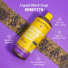 Alaffia shea butter and lavender ingredients visual conveying natural nourishment