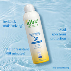Alba Botanica 5 fl oz can in hand showing travel-friendly size
