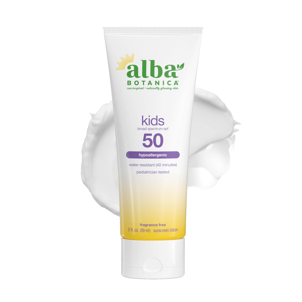 Alba Botanica front tube showing SPF 50 and size for easy packing
