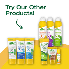 Alba Botanica label detail showing ingredients and water-resistant claim for informed shoppers