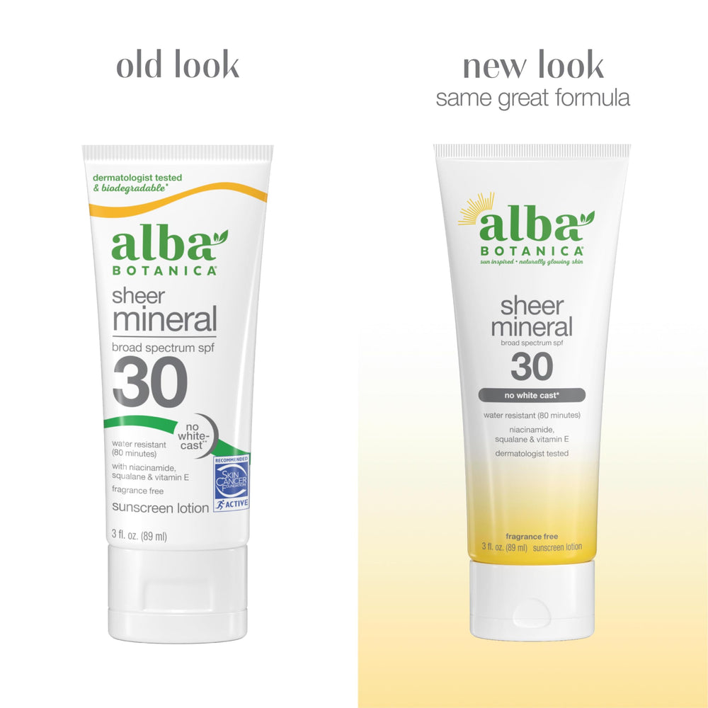Alba Botanica label close-up highlighting mineral SPF and ingredients