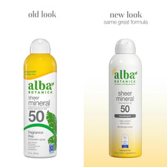 Alba Botanica label close-up showing mineral formula and botanicals for transparency