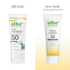 Alba Botanica label close-up highlighting SPF 50 broad-spectrum information and benefits