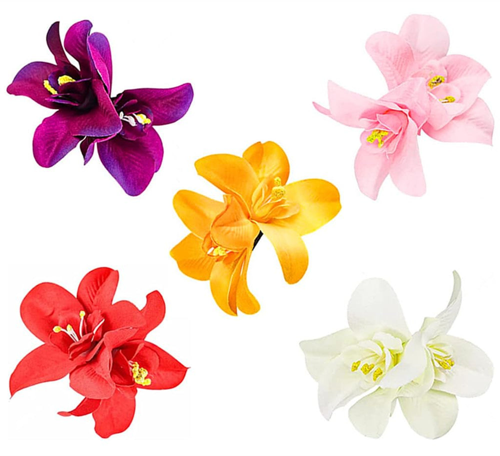 ALIMITOPIA front view of fabric orchid clip showing vibrant color and shape for styling