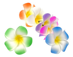 ALIMITOPIA plumeria clip worn in hair side profile for instant tropical style