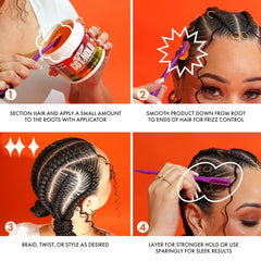 ALL DAY GOT HOLD used during braiding showing defined, frizz-free braid sections