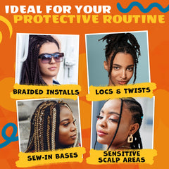 AllDay Locks used during braid maintenance in a salon-style setting to promote comfortable scalp care
