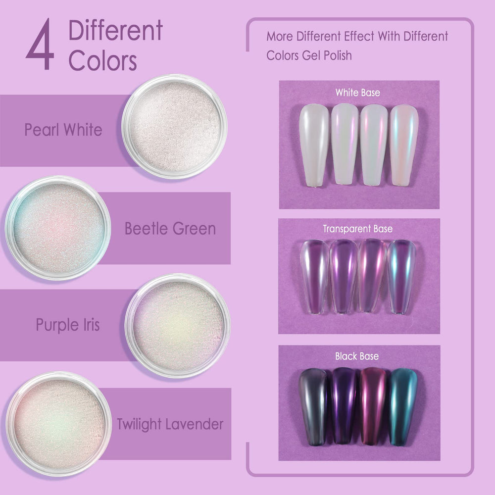 Allstarry clear jars top view displaying distinct iridescent pigment colors for identification