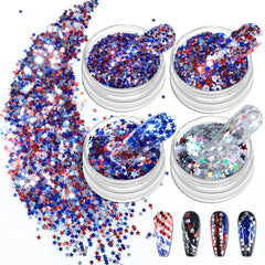 Allstarry front packaging showing four-jar patriotic glitter kit and benefits
