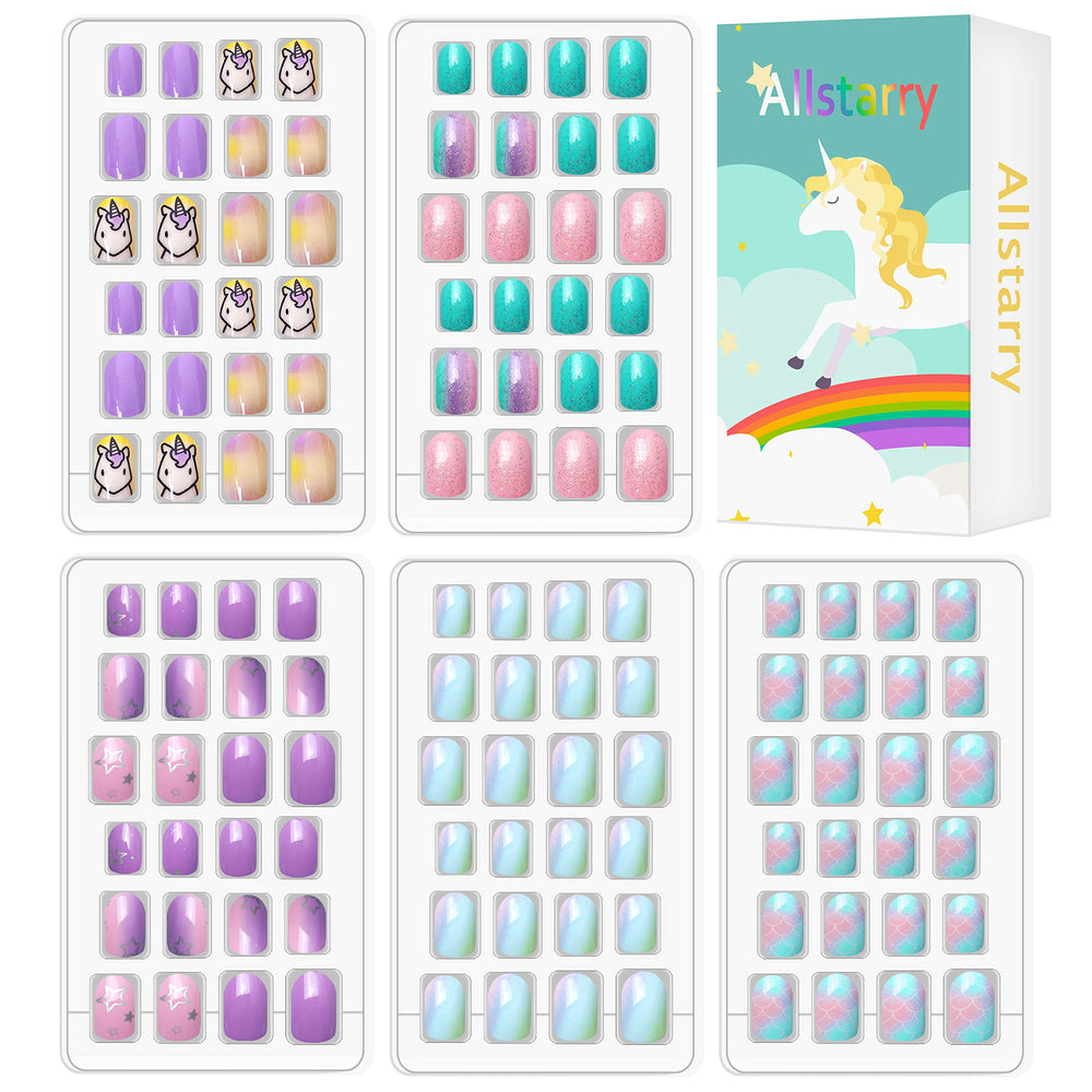 Allstarry front packaging showing purple unicorn set and colorful nails, appealing presentation