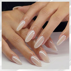 Allstarry powder applied on nail tip showing glazed donut highlight benefit