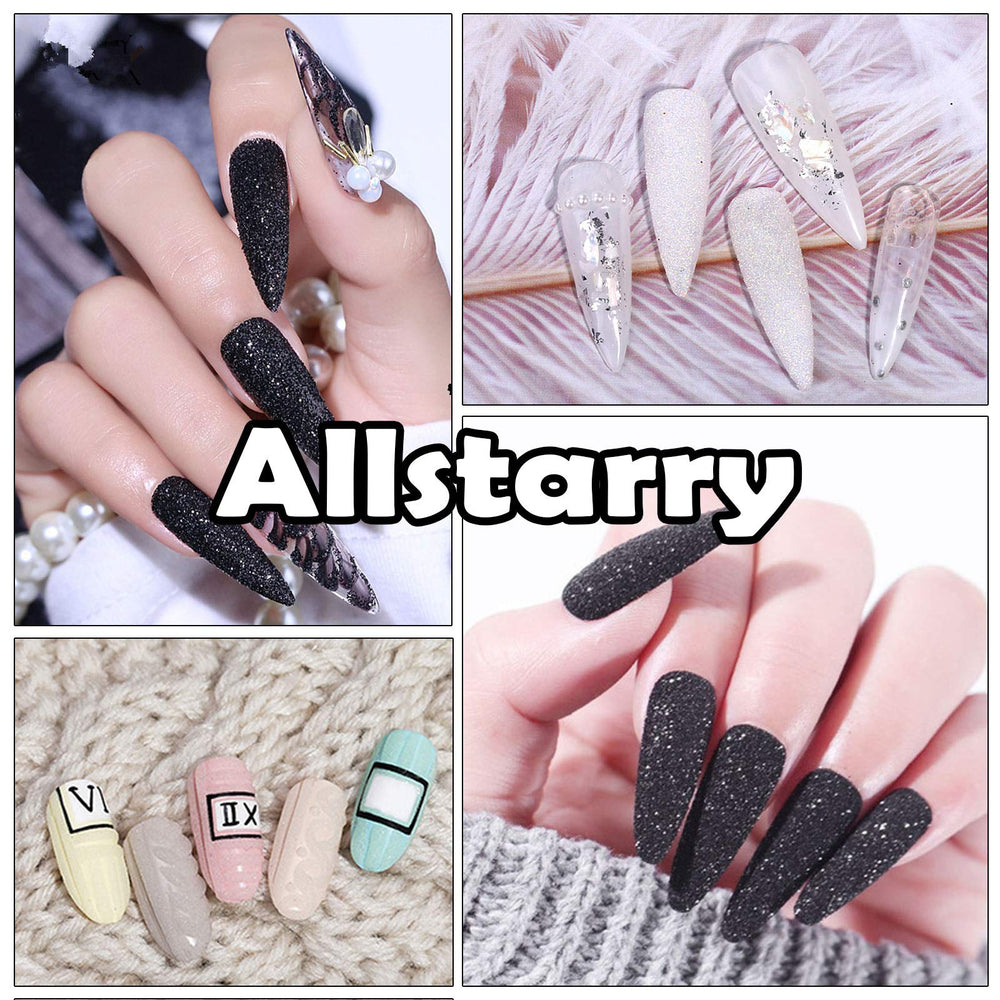 Allstarry in use sprinkling glitter over a nail for simple application benefit