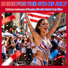 Allstarry glitter worn at a 4th of July party creating eye-catching look