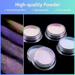 Allstarry powder on white basecoat showing pearlescent chrome benefit