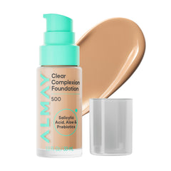 Almay front packaging showing foundation bottle and shade 500, clear coverage benefit