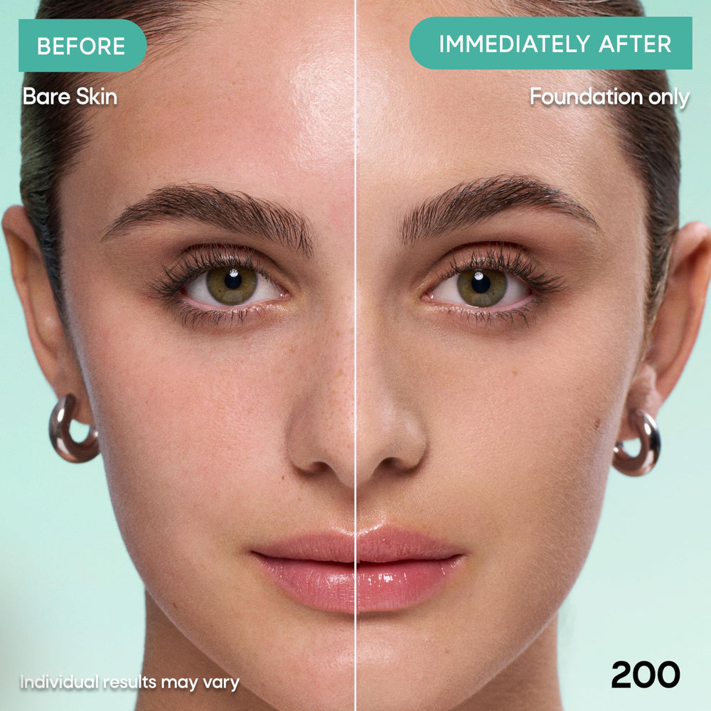 Almay foundation brushed across skin to demonstrate buildable coverage benefit