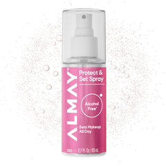 Almay front packaging showing Protect & Set Spray, convenient on-the-go