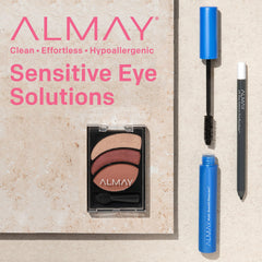Almay lifestyle shot of model wearing mascara and eyeliner for defined eyes