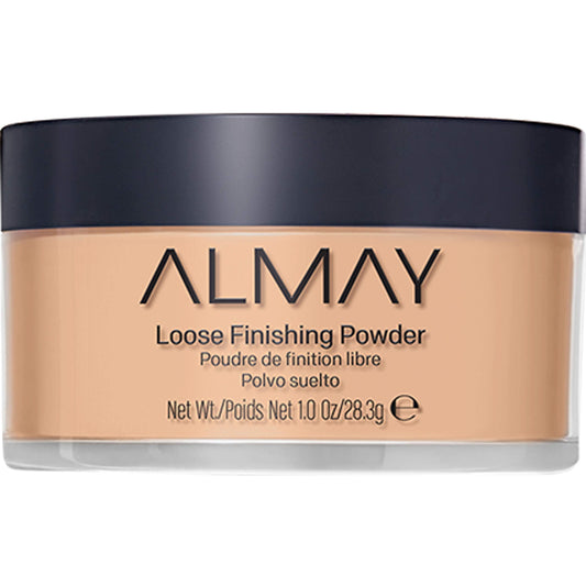 Almay front packaging of loose finishing powder showing shade and clean branding benefit of clear choice