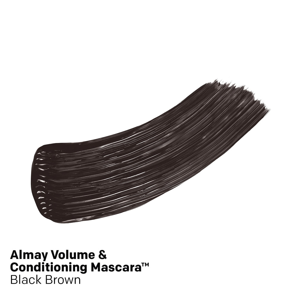 Almay peanut-shaped brush close-up coats lashes for fanned volume