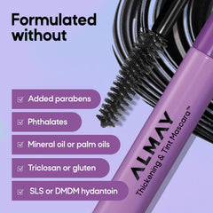 Almay mascara swatch showing rich black texture and buildable color benefit
