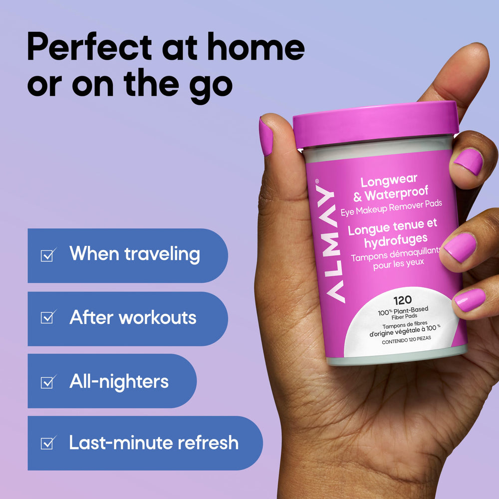 Almay jar on nightstand conveying convenient bedside makeup removal