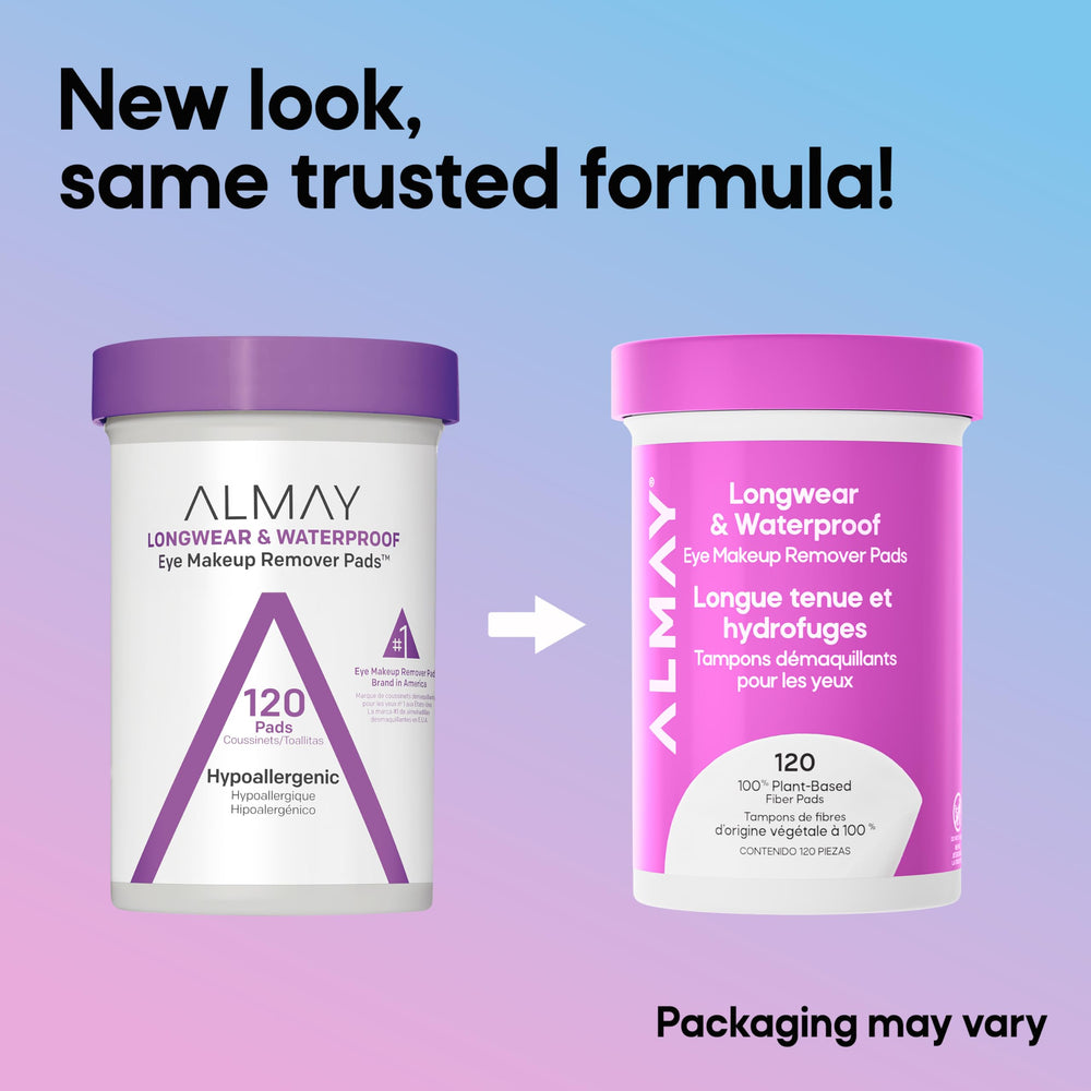 Used Almay pad held near closed eye to show gentle makeup lift