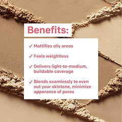 Almay included puff applying powder to skin, smooth application benefit
