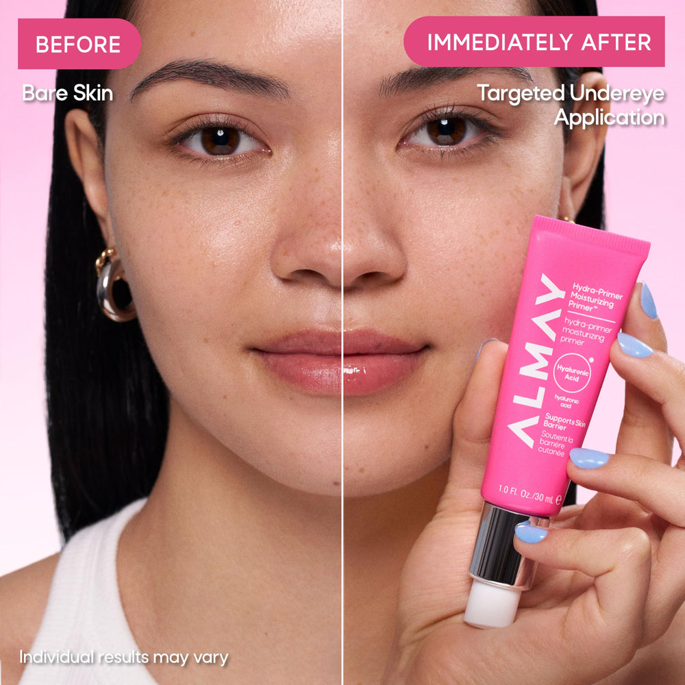 Almay primer applied on skin demonstrating a smooth, hydrated makeup base