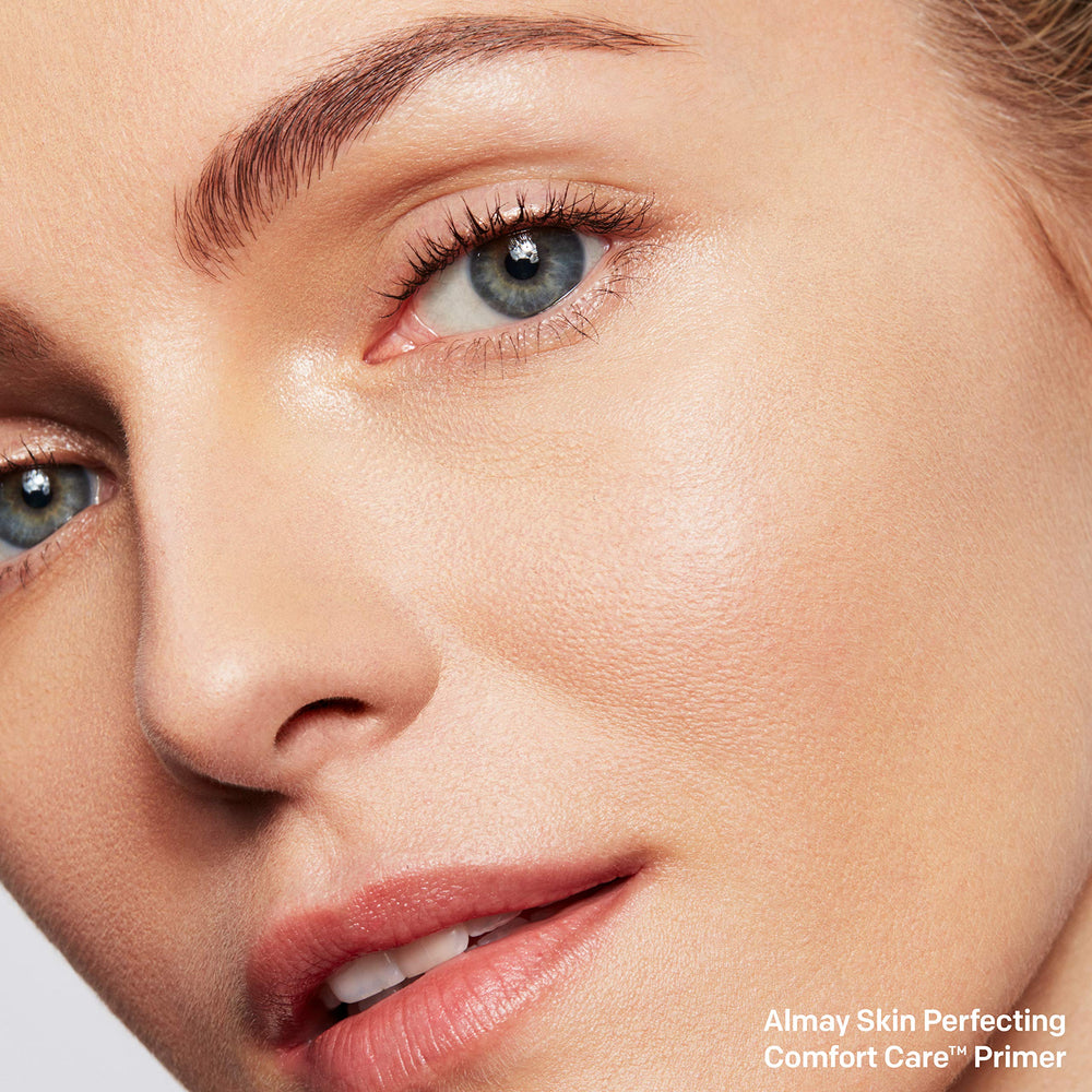 Almay primer tube and cap highlighting PCR recycled packaging