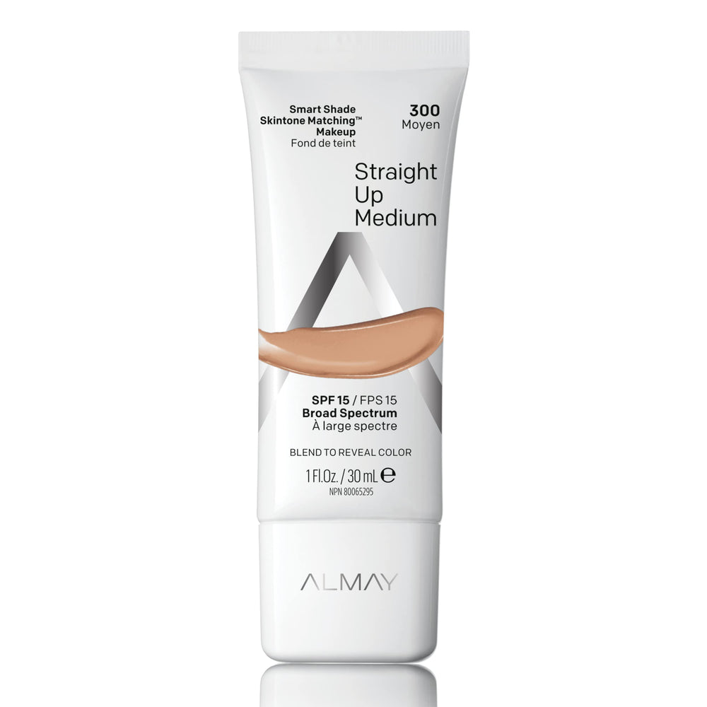 Almay front bottle shows Smart Shade formula and SPF 15 benefit