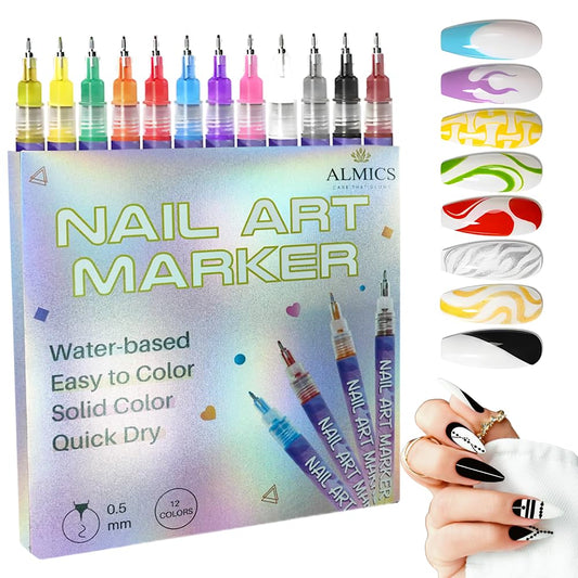 ALMICS front packaging showing 12 pen colors and organized kit benefits