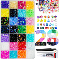 ALOCIAM front box with 28 grids showing organized multicolor rhinestones for easy use