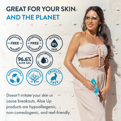 ALOE UP gel applied to hand demonstrating fast absorption and non-greasy finish