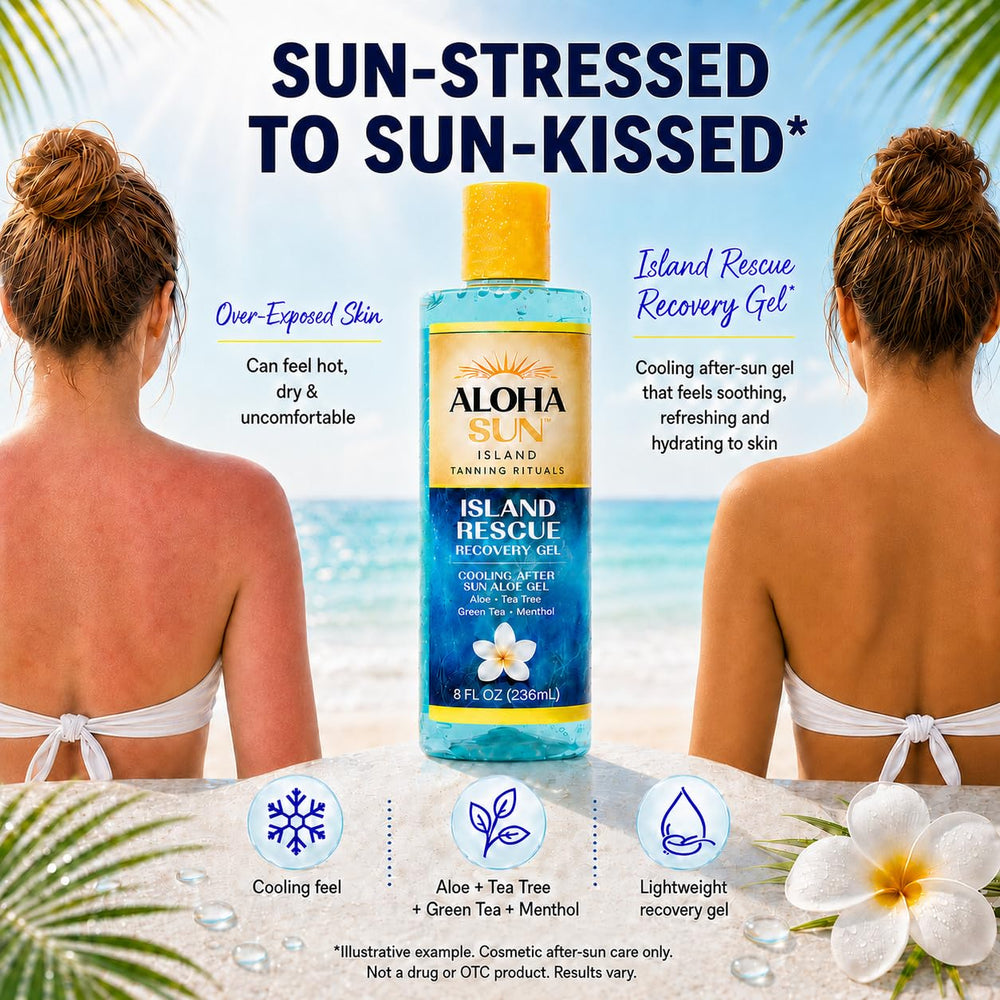 Aloha Sun being applied to a sunburned shoulder to soothe heat