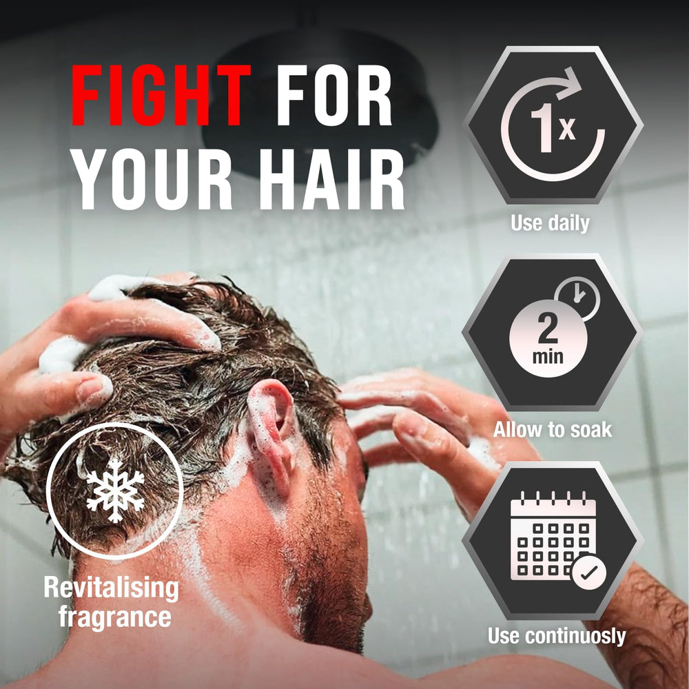 Alpecin C1 applied with hands massaging scalp to boost active contact