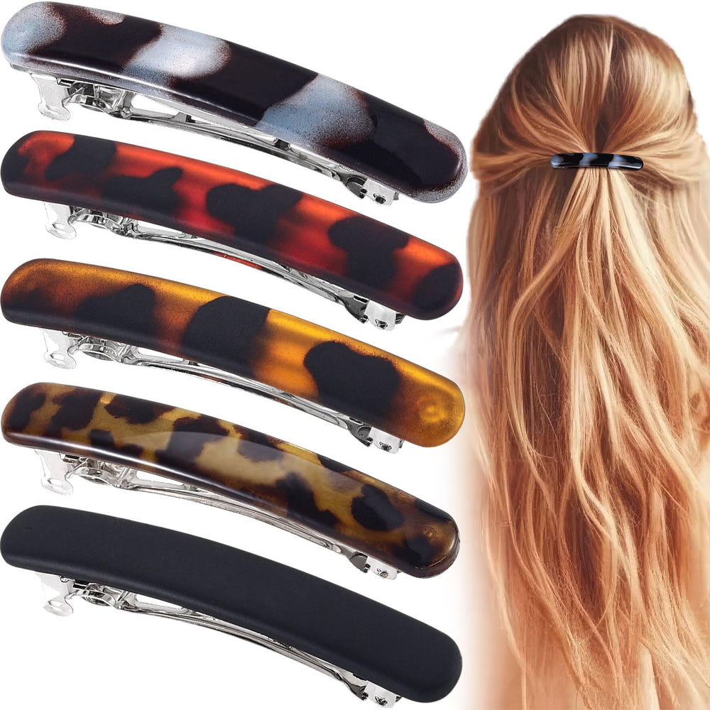 Alpinleux front view showing five mixed-style barrettes, neat everyday accessorizing
