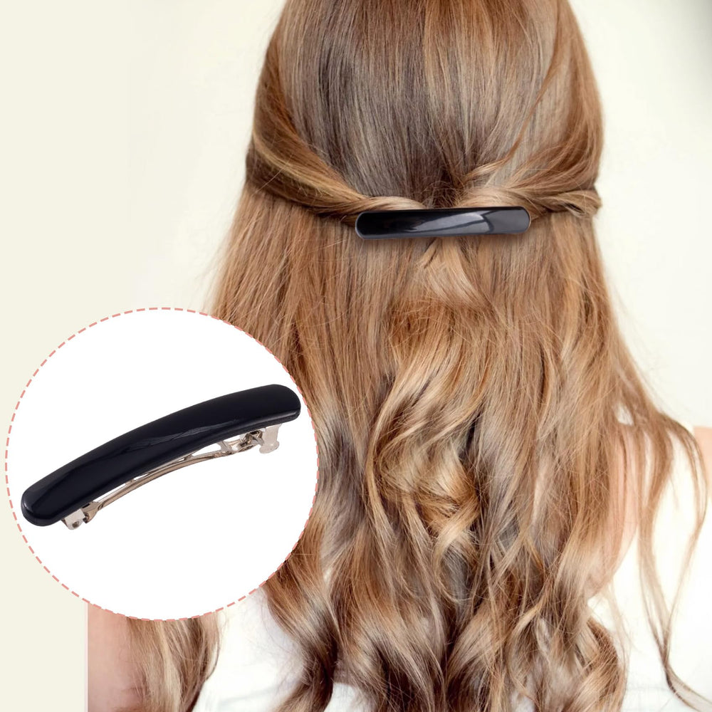 Alpinleux barrette securing fine hair in half-up style showing secure hold benefit