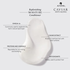 Alterna labeled bottle close-up listing Caviar Extract and Sea Silk benefits