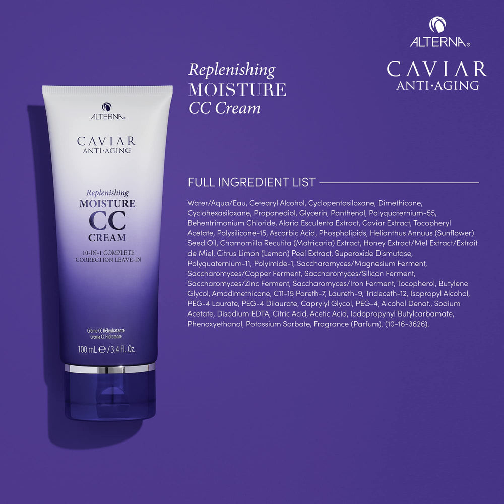 Alterna Caviar travel-size in hand showing portable protection for hair
