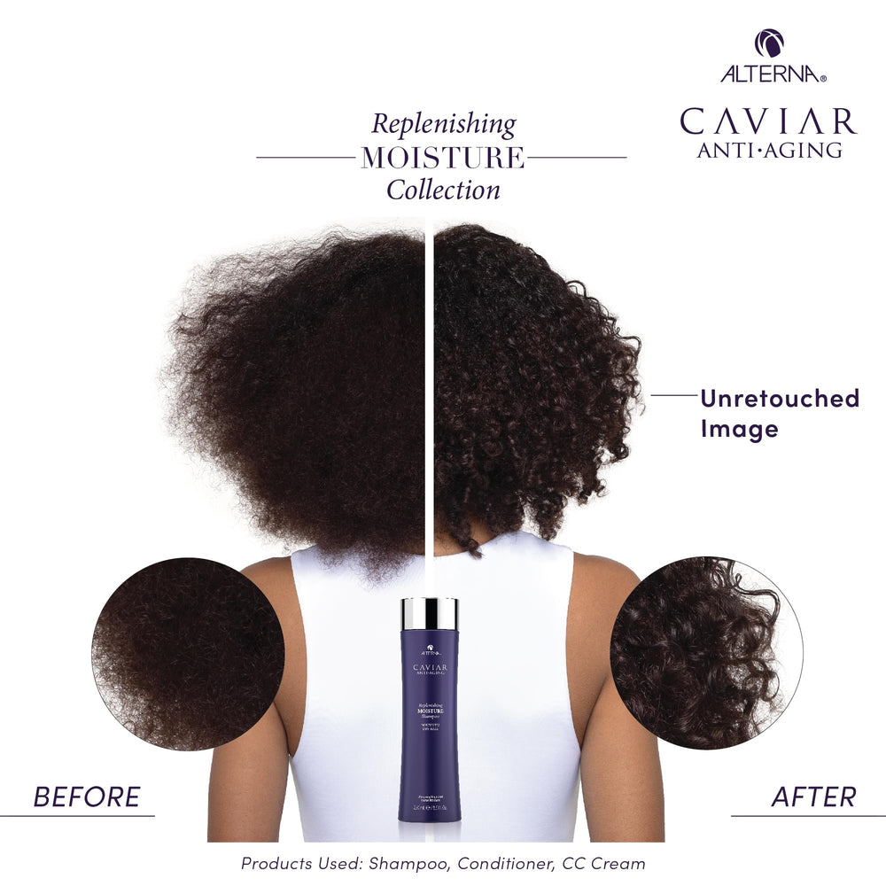 Alterna before and after hair result showing improved shine and softness