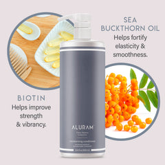 ALURAM conditioner being applied in shower to detangle and soften hair