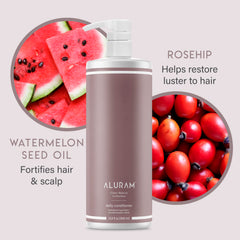 ALURAM bottle label detail highlighting coconut water and clean-beauty ingredients