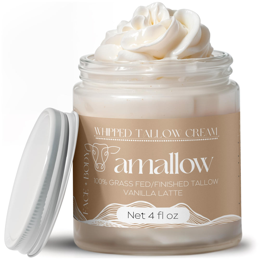 Amallow front jar showing vanilla latte label and benefits