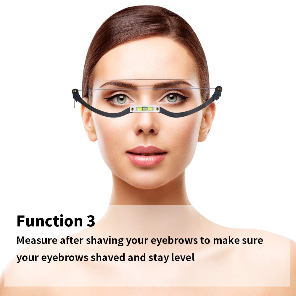 Amariver tool demonstrated on a model's face to map eyebrow guides for cleaner shaping